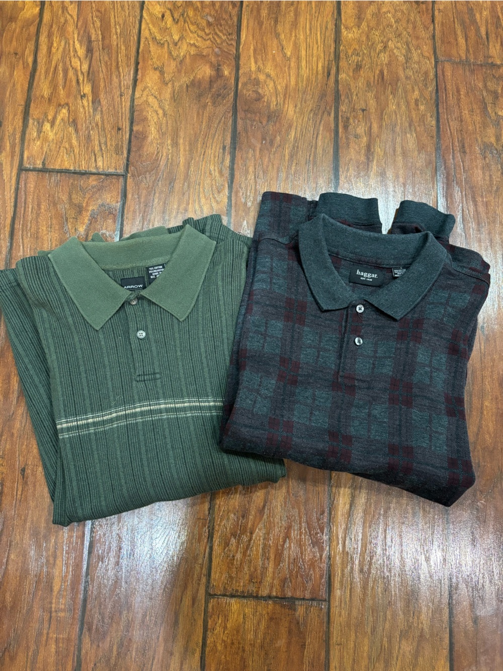 Hagar and Arrow Men's Olive Ribbed Polo Sweaters with Stripe and plaid Detail